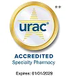 URAC accreditation seal. All community-based specialty pharmacy locations are URAC accredited in Specialty Pharmacy.