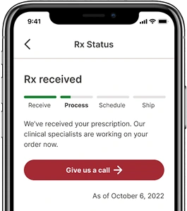 A mobile device screen showing "RX Received" as the prescription status